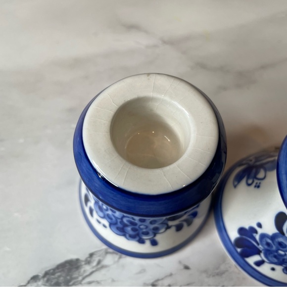 Elesva 455 Deft Holland Hand Painted Blue and White Floral Candle Holders - Picture 8 of 13